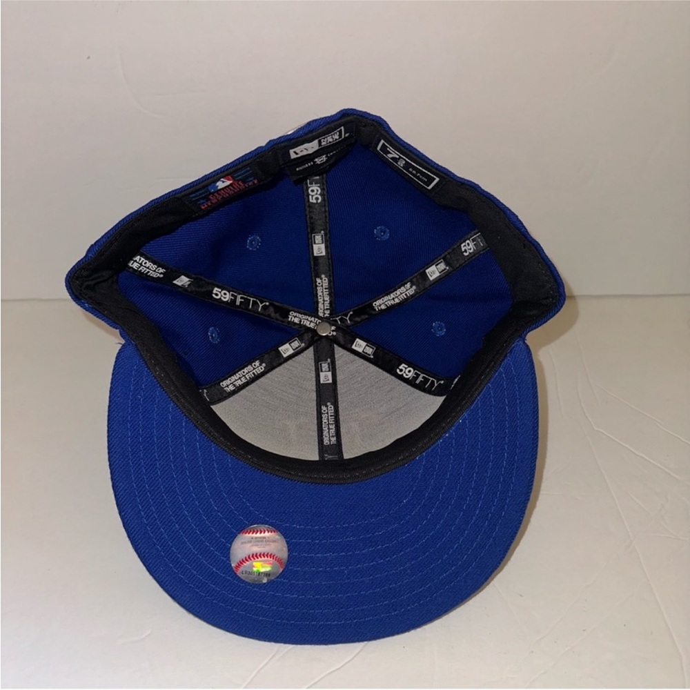 New Era NEW YORK METS fitted hat 7 3/8 BLUE With ORANGE white & blue logo EUC - Picture 2 of 7